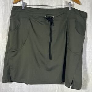 Sahalie Skort 1X Olive Green Long Shorts Skirt Pockets Drawstring